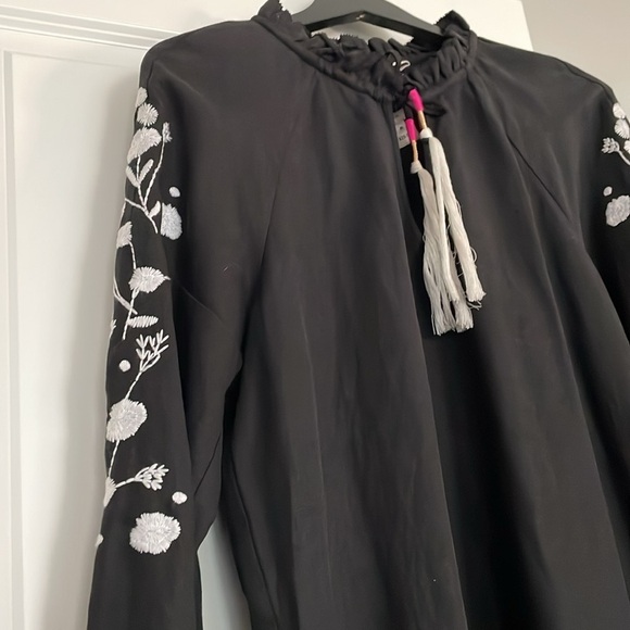 Dolan at Anthropologie Shift Dress Black White SizeM Embroidered Baggy Bohemian - Picture 3 of 14